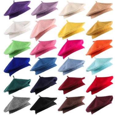 Imagem de Boina de cor sólida, boina simples, 24 peças de chapéus de artista de lã, chapéus de boina de outono inverno para adultos, mulheres, Natal, Halloween, aniversário, ano novo, boina de abóbora