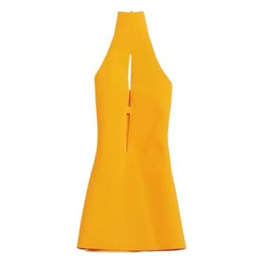 Imagem de menolana Vestido curto de gola alta com decote revelador para boneca BJD 1/6, ideal para cosplay e fotos de figuras de ação de 30 cm, Amarelo Escuro