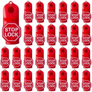 Imagem de 100 ganchos de fixação antifurto de plástico vermelho para exibição de varejo, travas de segurança universais para sistemas de pegboard, orifício de 0,60 cm para proteção de mercadorias