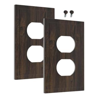 Imagem de Wmhusu Capas de tomada marrom escuro textura de madeira tábua rústica 1 gangue placa de cobertura de interruptor de luz dupla placas decorativas de parede placa elétrica tampa de receptáculo para