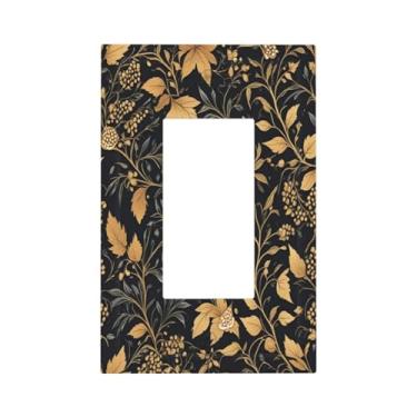Imagem de Placa de cobertura para interruptor de luz preto/dourado folhas florais vintage flor 1 gangue capas de tomada de balancim único placas de interruptor decorativas placas de parede elétricas receptáculo