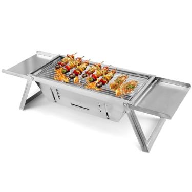 Imagem de Churrasqueira, churrasqueira portátil de carvão, pequena, dobrável, churrasqueira de aço inoxidável, acampamento, quintal, mesa de aço, defumador, cozinha, viagem, topo para churrasqueira carvão
