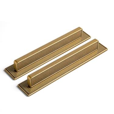 Imagem de Goo-Ki Pacote com 2 puxadores de dedo de latão antigo, puxadores de armário com placa, furo central de 12 cm, ferragens de liga de zinco, puxadores de gaveta de cozinha com espaçador