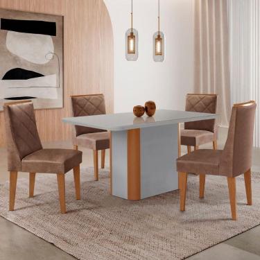 Imagem de Mesa De Jantar Isadora 120cm Tampo Mdf Vidro -4 Cadeiras