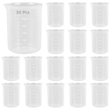 Imagem de Conjunto de 30 copos medidores de plástico com capacidade de 250 ml, copos graduados reutilizáveis com bico cônico, ideal para laboratório, cozinhar e assar