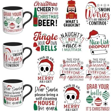 Imagem de Adesivos DTF UV de Natal - 12 folhas de copo DTF UV de Natal alegre para canecas de café de vidro, decalques DIY para copos, esfregar à prova d'água em transferências para artesanato