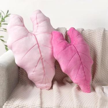 Imagem de AELS Conjunto de 2 almofadas decorativas de folhas 3D, conjunto de travesseiros de pelúcia Philodendron Gloriosum de 59,9 cm e 48 cm para amantes de plantas, decoração de jardim, sala de estar, quarto