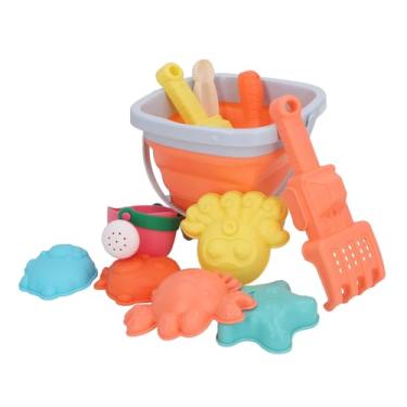 Imagem de RiToEasysports Sand Toys Kit de Brincadeira de Praia de 11 Peças Com Balde Dobrável, Plástico Durável e Brinquedos de Areia de Silicone para Crianças de 3 Anos ou Mais Aprendizagem Ao Ar Livre e Diversão Criativa (Balde dobrável laranja)