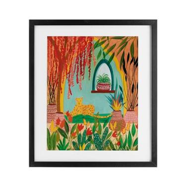 Imagem de Stupell Industries Lone Leopard Among Botanicals Impressão emoldurada preta sob vidro, design de Nabeela Rumi, 16 x 13