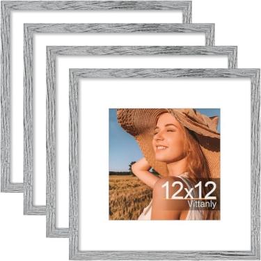 Imagem de Vittanly Conjunto de 4 porta-retratos de 30 x 30 cm, exiba imagens 20 x 20 com tapete ou 30 x 30 sem tapete, moldura de galeria para exibição de parede, madeira projetada com acrílico resistente a