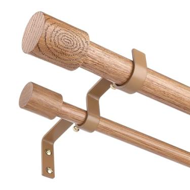 Imagem de Varões de cortina duplos de madeira para janelas de 182 a 364 cm, varão de cortina duplo decorativo ajustável de 2,5 cm, varões de tratamento de janela extralongos Boho Farmhouse com acabamentos