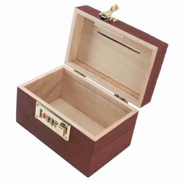 Imagem de Mingzhe Caixa de Armazenamento de Dinheiro de baú de Tesouro de Madeira Com Bloqueio de Senha Recipiente de Madeira Vintage Presente para Meninas, Meninos e Adultos (Sem bordas com bainha)