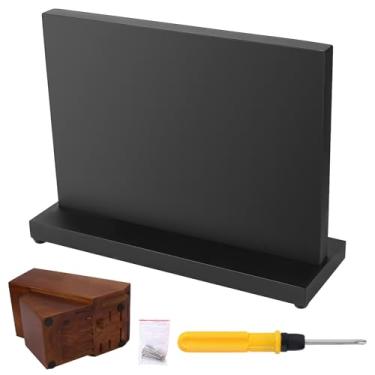 Imagem de Suporte de cortador magnético duplo universal com ferramentas, suporte para facas de madeira de pinho, preto, 11,6 x 20 x 9,9 cm, para profissionais de cozinha e chefs domésticos