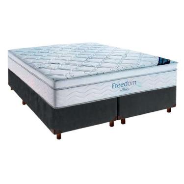 Imagem de Cama Box Cinza + Colchão Casal Freedom Ortobom