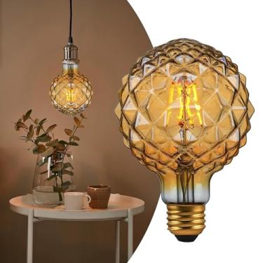Imagem de Lâmpadas LED E26, lâmpadas Edison de globo regulável de 8 W, equivalente a 75 W, alto brilho de 5000 K, abacaxi 400 lm, luzes decorativas vintage âmbar para casa e escritório, iluminação ambiente