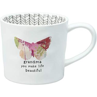 Imagem de Pavilion Gift Company Caneca de café Grandma You Make Life Beautiful 473 ml com listras de arco-íris e borboleta em relevo