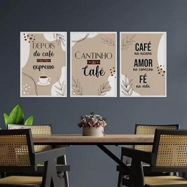 Imagem de Kit 3 Quadros Cantinho Do Café Abstrato 33X24 Madeira Branca - Quadros