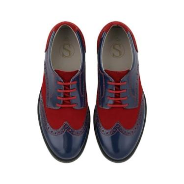 Imagem de Sapato social masculino de camurça envernizado com cadarço Brogue formal, Borgonha marinho, 11.5 Little Kid