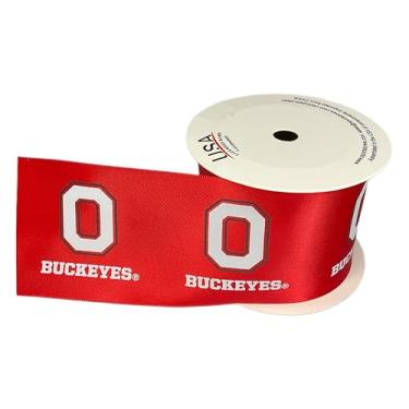 Imagem de Fita decorativa de cetim Ohio State de 6,5 cm, licenciada pela USA Licenciada Bows - Oficialmente licenciada - 5 jardas (15 pés)