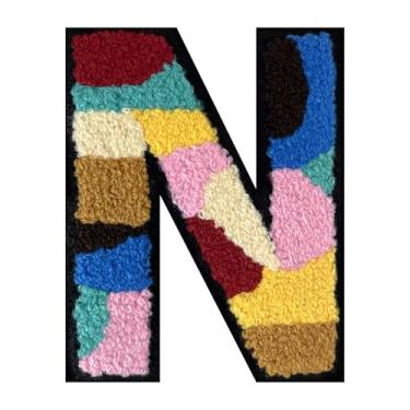 Imagem de 1 Patch de letra de chenille de ferro de camuflagem de 15 cm – adesivos do alfabeto para roupas, jaquetas, mochilas, chapéus para decoração personalizada, nome personalizado e artesanato. (N)