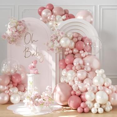 Imagem de Kit de arco de balão rosa empoeirado com 108 peças de balões brancos rosa pérola rosa rosa blush balões transparentes para chá de bebê, chá de panela, casamento, festa de aniversário