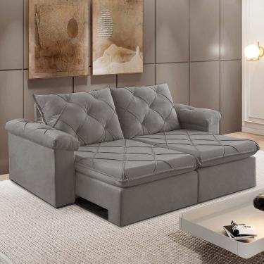 Imagem de Sofá Retrátil E Reclinável Corniso 2,34m Veludo Cor Cinza 2103 Usb Sem Kit Usb