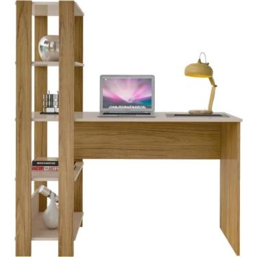 Imagem de Escrivaninha Com Estante 3 Prateleiras Match Off White E Carvalho