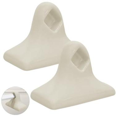 Imagem de 2 peças de suporte de barra de toalha de cerâmica - Porcelana branca/bege, acessórios de banheiro retrô vintage modernos de meados do século (suporte de toalha de cerâmica bege - 2 peças)