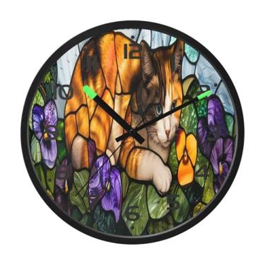 Imagem de SEHANY Pintura esmaltada de relógio de parede de gato, silencioso, sem tique-taque, relógio redondo operado por bateria, controle de som, luz noturna, relógios de parede para sala de estar, cozinha