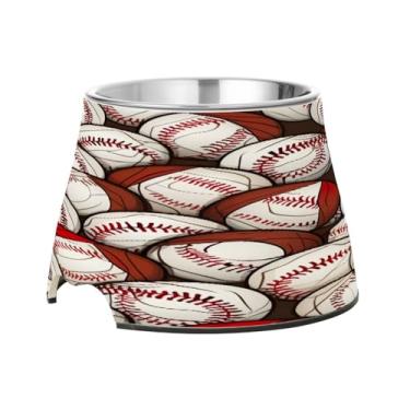 Imagem de Blueangle Tigelas elevadas para cães com aço inoxidável – Prato antiderrapante de 2,3 xícaras para animais de estimação de alta capacidade para saúde da coluna e design de bolas de beisebol (536)