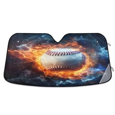 Imagem de ATTX Para-brisa de carro de bombeiro de água de beisebol 134.6 cm x 59.7 cm escudo solar universal com proteção UV, persiana de janela frontal automática dobrável para Sedans SUVs caminhões #302