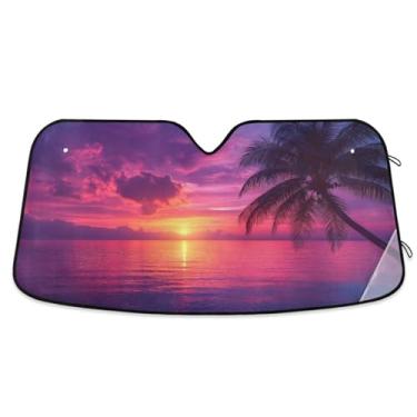 Imagem de ATTX Belo pôr do sol pára-brisas para carro 134.6 cm x 59.7 cm escudo solar universal com proteção UV, persiana de janela frontal automática dobrável para caminhões Sedans SUVs #6