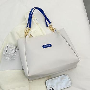 Imagem de Bolsa de ombro de couro PU – bolsa de ombro com zíper de corrente, espaçosa, adequada para viagens e deslocamentos diários (branca)