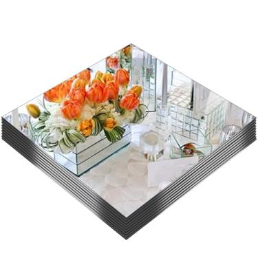 Imagem de 8 peças de placas espelhadas quadradas – 25,4 x 25,4 cm centro de mesa de acrílico para mesas, bandejas, espelhos montados na parede, azulejos para decoração de mesa de casamento, aniversário, festa