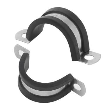 Imagem de Pacote com 50 braçadeiras de cabo de 2,5 cm, braçadeira de cabo isolada acolchoada revestida de borracha de aço inoxidável de 26 mm, clipes de alça de suporte de fio de conduíte preto para instalação