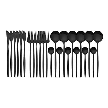 Imagem de 24 Peças de Jantar Aço Inoxidável Conjunto Talheres Cozinha Faca Colher Mesa Pratos Minimalista Prata Alto- Anti-Roxinha Fácil Limpar Elegante Fashion Casa Festa Restaurante