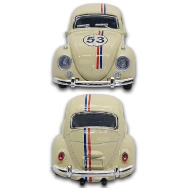 Imagem de Carrinho de ferro Fusca 53, Miniatura de carro colecionável, Abre portas, Com fricção, Bege, Branco, Cinza, Na Caixinha, Com Expositor, 12 CM (Branco)
