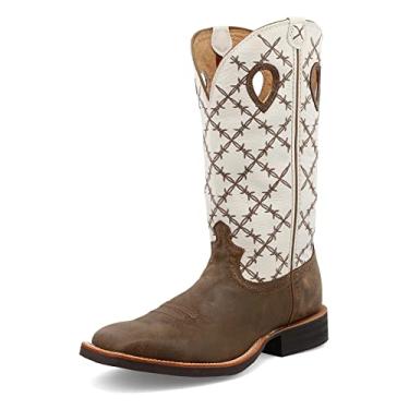 Imagem de Twisted X Meia feminina de 28 cm, bico quadrado largo com sola celular, Bomber e branco, 42