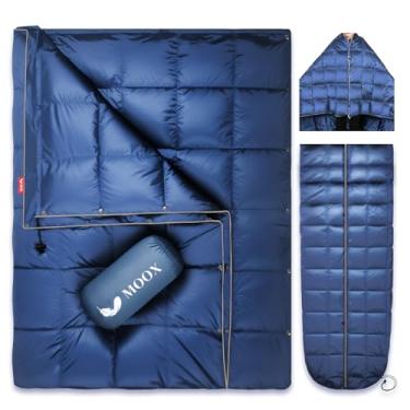 Imagem de MOOX Cobertor de acampamento embalável para mochila e acampamento ao ar livre, leve, quente, resistente à água, saco de dormir inchado, viagem, trilhas, 140 x 200 cm, cobertor impermeável para
