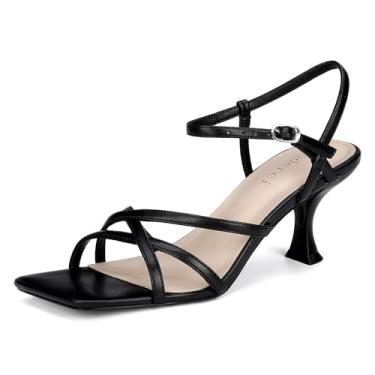 Imagem de Sandálias femininas de salto alto com tiras quadradas e bico aberto no tornozelo, Preto, 40