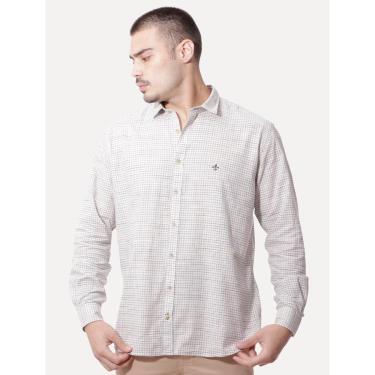 Imagem de Camisa Dudalina Masculina Slim Slub Cotton Xadrez Off-White-Masculino