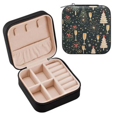 Imagem de Wassud Caixa de joias de viagem de ano novo com fogos de artifício para mulheres, meninas, senhoras, noiva, mini organizador de joias de couro PU, caixa quadrada de armazenamento de joias para brincos