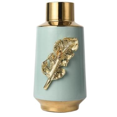 Imagem de Decoração de vaso de flores secas, arranjo de flores para sala de estar, decoração de mesa de jantar, vaso colorido esmaltado