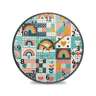 Imagem de WELLDAY Relógio de parede sem tique-taque 30,5 cm - arco-íris xadrez azul operado por bateria relógio redondo silencioso para casa/escritório/cozinha/sala de aula
