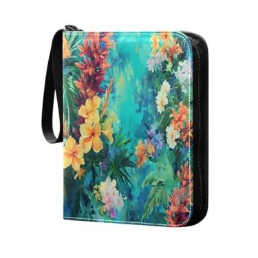 Imagem de Wassud Fichário de 4 bolsos com flores coloridas comporta 400 cartões padrão, álbum TCG CCG MTG à prova d'água, presentes para colecionadores, meninos e meninas