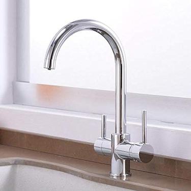 Imagem de Torneira de cozinha, filtro de água potável, cabo duplo, purificador de latão, vaso, misturador, torneira, água quente e fria