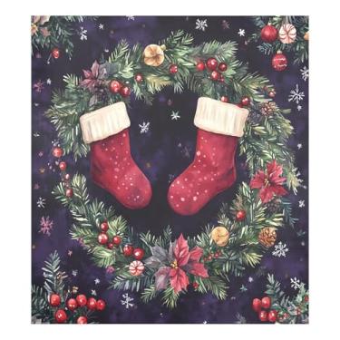 Imagem de STAYTOP Linda guirlanda de Natal em aquarela capa magnética para lava-louças 58 x 66 cm, capa decorativa para geladeira para porta da frente, adesivo, máquina de lavar, painel de geladeira, decalque