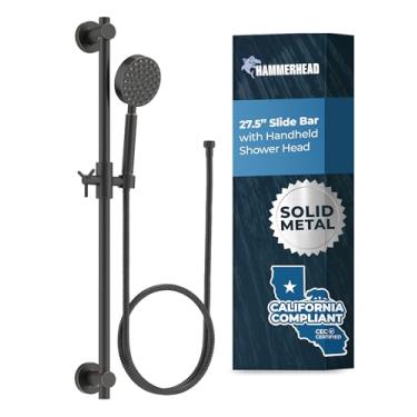 Imagem de HammerHead Showers Conjunto de barra deslizante de chuveiro de 27,5 polegadas de metal sólido e cabeça de chuveiro portátil com mangueira — bronze polido a óleo — Varinha de pulverização de baixo