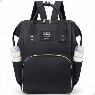 Imagem de Mochila Maternidade Cor Preto  Bebê Mamadeira Reforçada