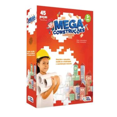 Imagem de Jogo Infantil Mega Construções Bloco Madeira Educativo 45 Peças Infantil Pais e Filhos